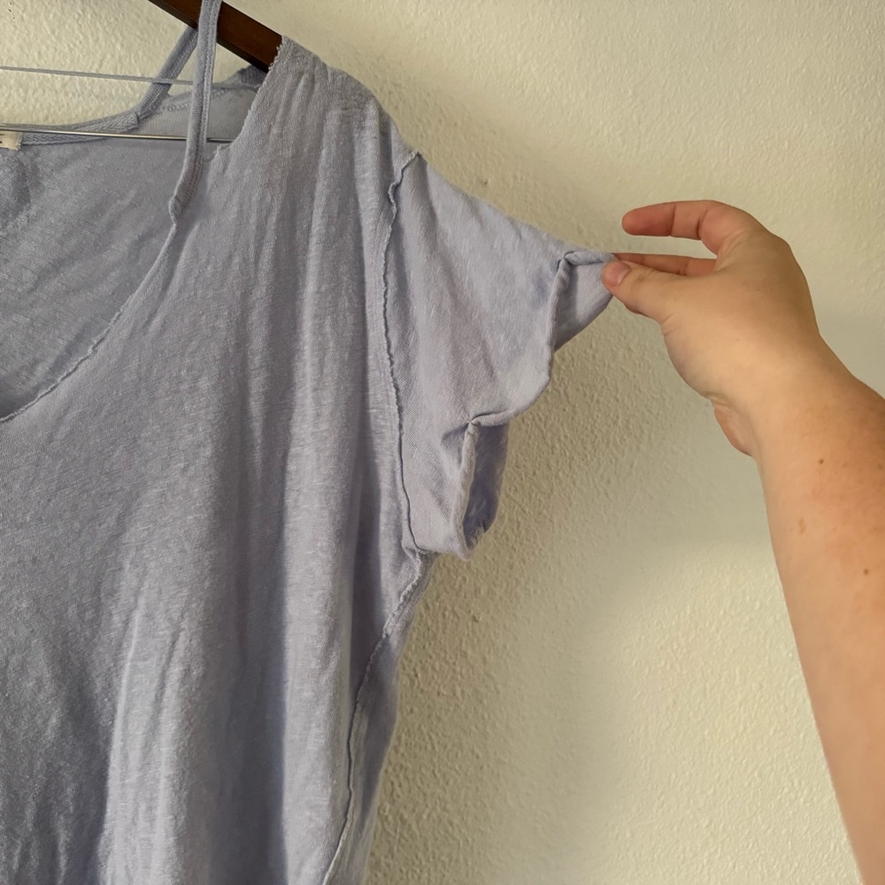 Free People Oversized Over U Tee NEW Medium Blue Moon Linen Blend Grunge Cropped - Picture 3 of 12